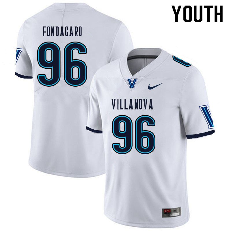 Youth #96 Nathan Fondacaro Villanova Wildcats College Football Jerseys Sale-White